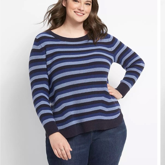 Lane Bryant Sweaters - Striped Navy and Periwinkle Knit Sweater - Women's 22/24